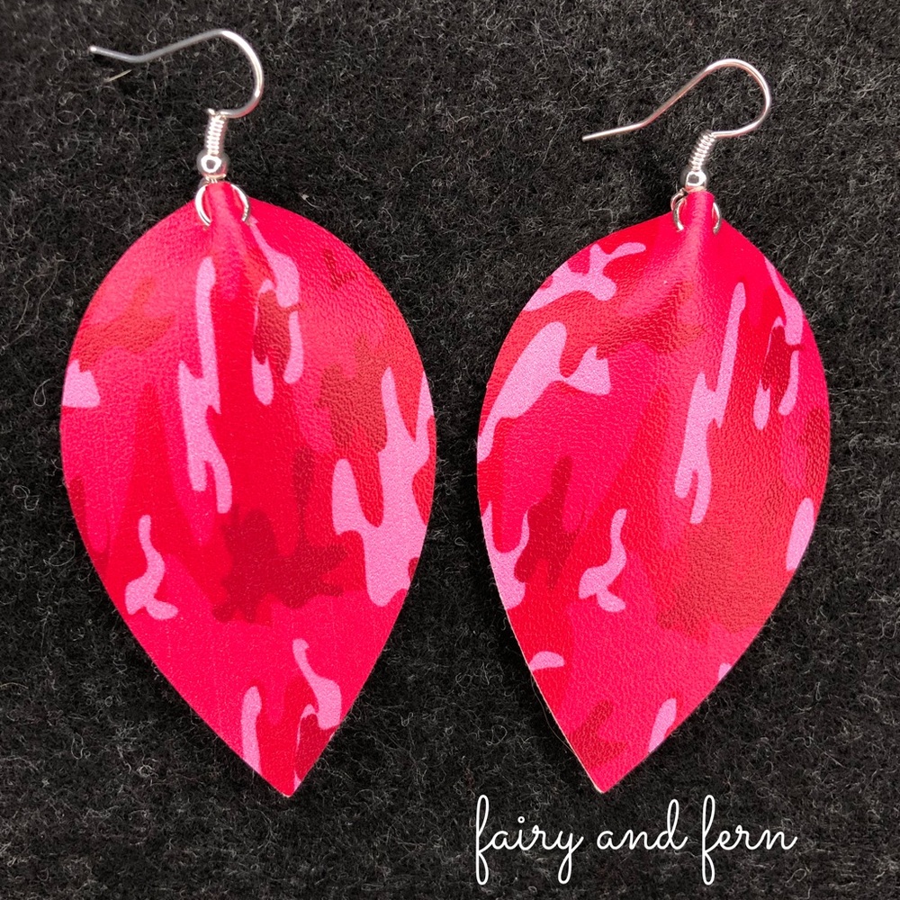 Pink Camouflage Faux Leather Earrings